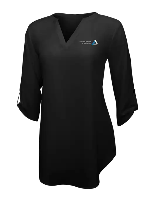 Womens Black 3/4 Sleeve Tunic Blouse w/NPH Logo