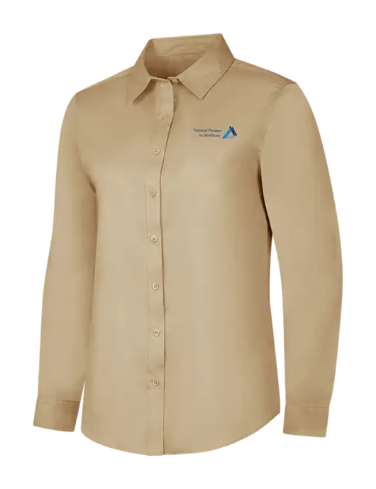 Dark Tan Womens Long Sleeve Superpro React Twill Shirt w/NPH Logo
