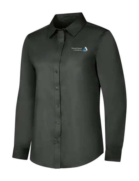 Dark Grey Womens Long Sleeve Superpro React Twill Shirt w/NPH Logo