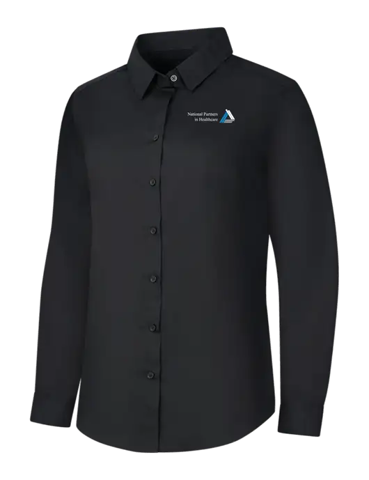 Womens Black Long Sleeve Carefree Poplin Shirt w/NPH Logo