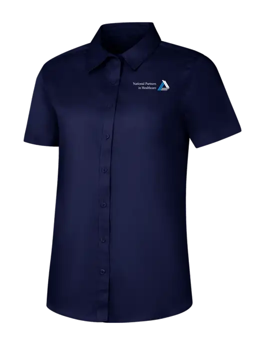 Womens Navy Short Sleeve Superpro React Twill Shirt w/NPH Logo