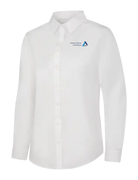 Womens White Long Sleeve Carefree Poplin Shirt w/NPH Logo