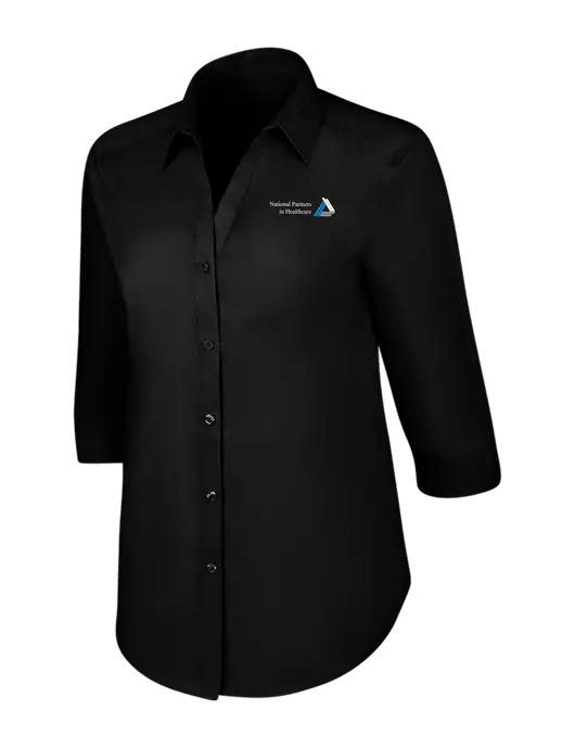 Womens Black 3/4 Sleeve Carefree Poplin Shirt w/NPH Logo