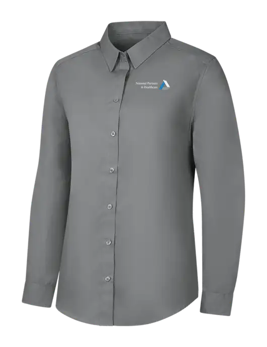 Womens Medium Grey Long Sleeve Carefree Poplin Shirt w/NPH Logo
