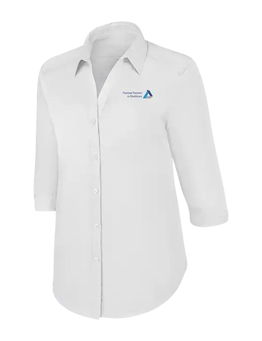 Womens White 3/4 Sleeve Carefree Poplin Shirt w/NPH Logo