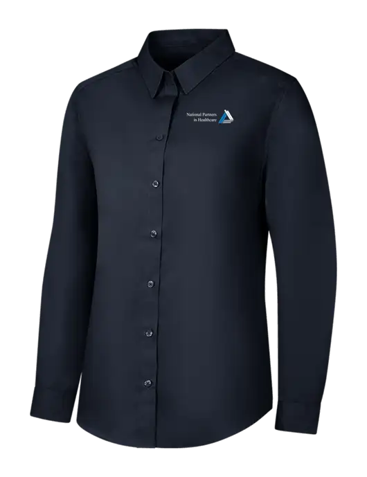 Womens River Blue Navy Long Sleeve Carefree Poplin Shirt w/NPH Logo