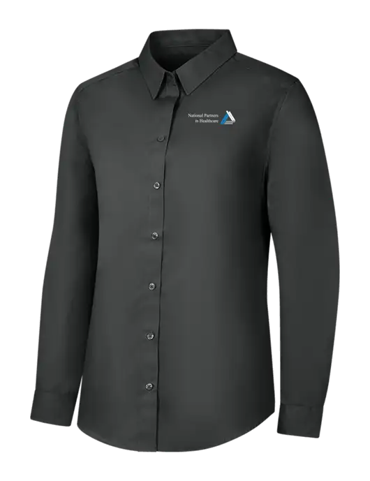 Womens Dark Grey Long Sleeve Carefree Poplin Shirt w/NPH Logo
