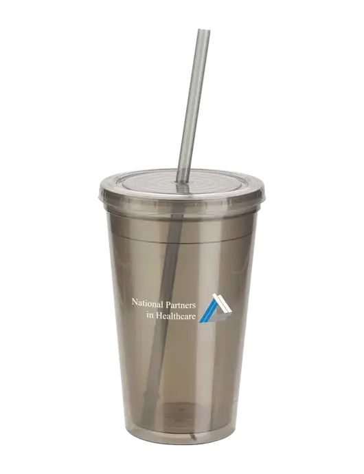 Sorrento Medium Grey 16 oz Tumbler with Lid & Straw w/NPH Logo