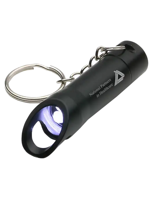 Black Pocket LED Flashlight with Bottle Opener & Keychain w/NPH Logo