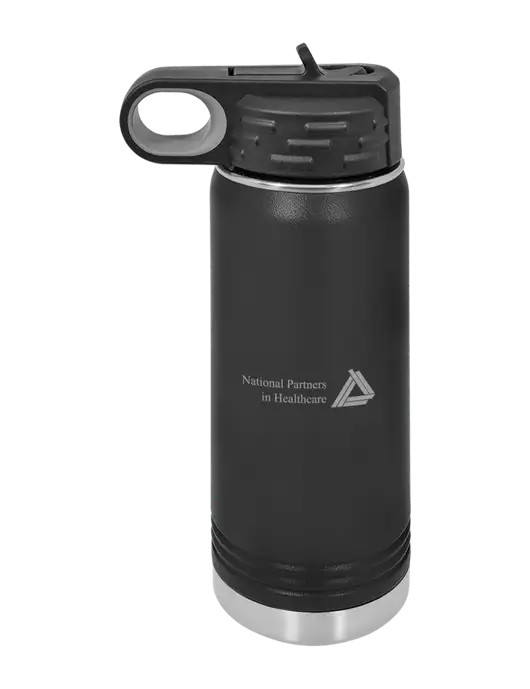 Polar Camel 20 oz Powder Coated Black Vacuum Insulated Water Bottle w/NPH Logo