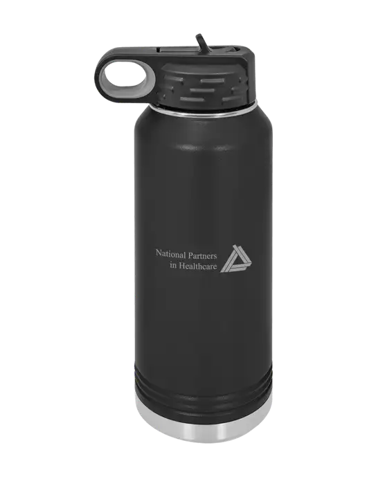 Polar Camel 32 oz Powder Coated Black Vacuum Insulated Water Bottle w/NPH Logo